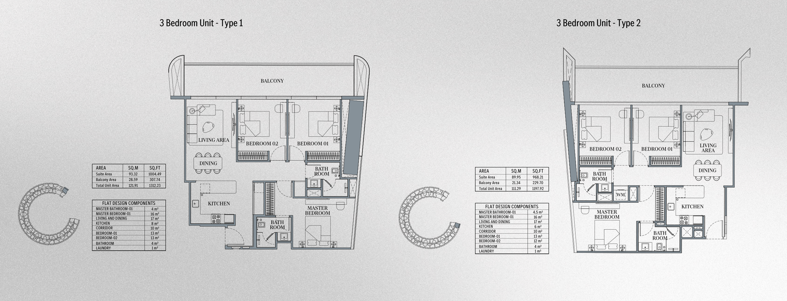 3-bedroom apartments — View floor plan